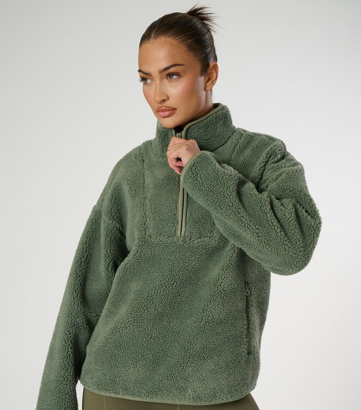 South Beach Women's Green Quarter Zip Borg Jacket South Beach New Look - 2