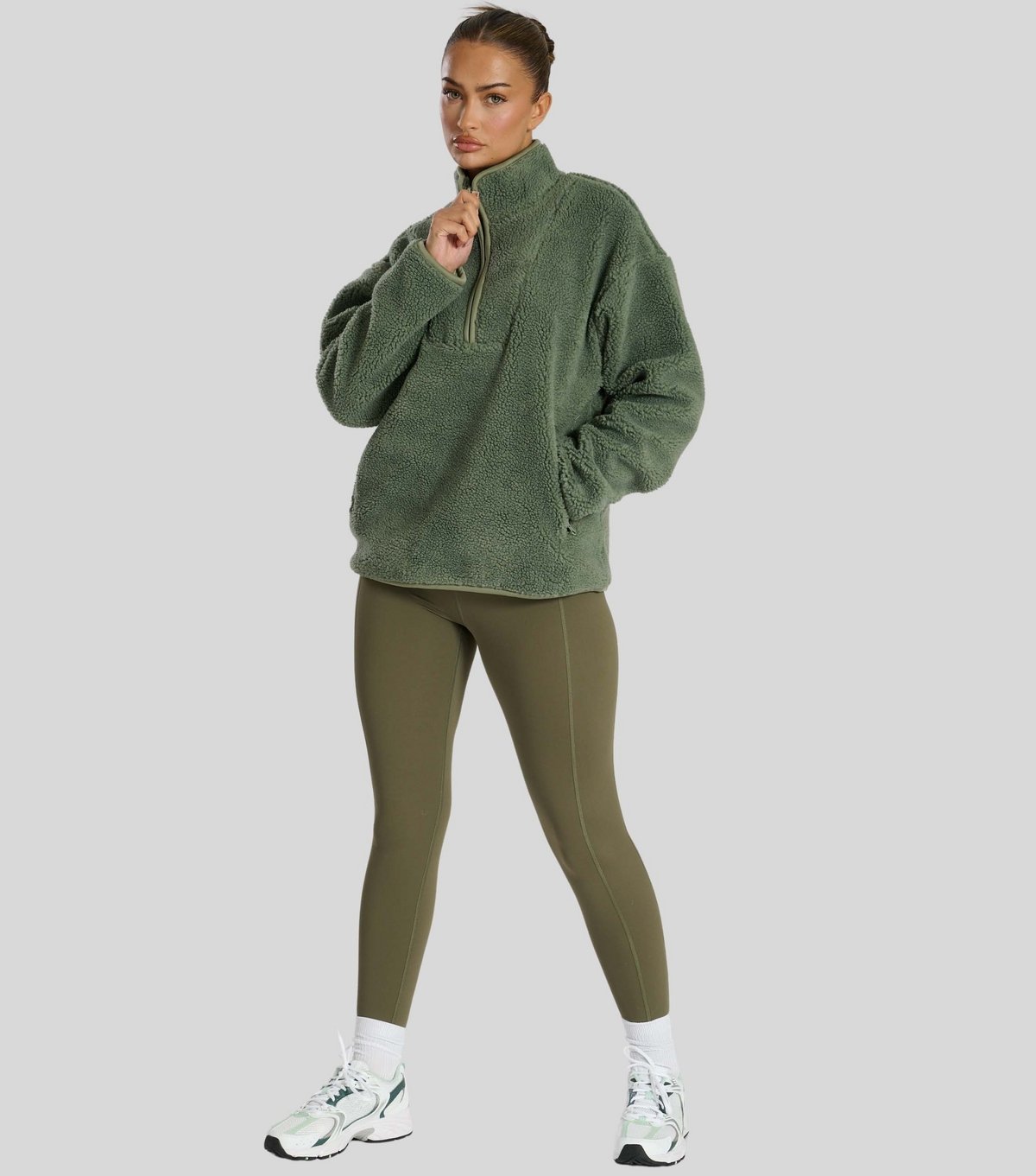 South Beach Women's Green Quarter Zip Borg Jacket South Beach New Look - 3