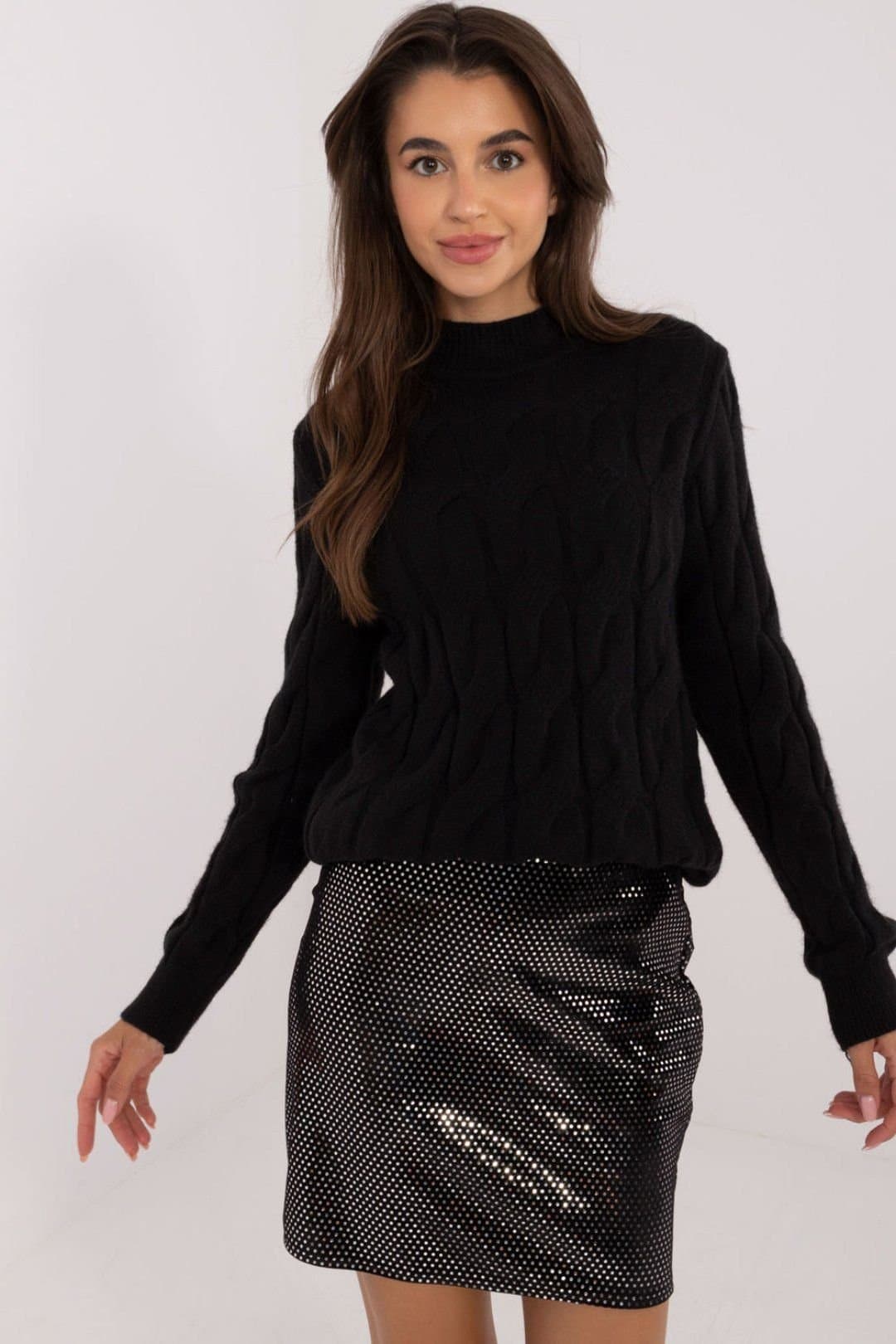 Love Lace Love Lace Women's Turtleneck Textured Long Sleeve Sweater in Black