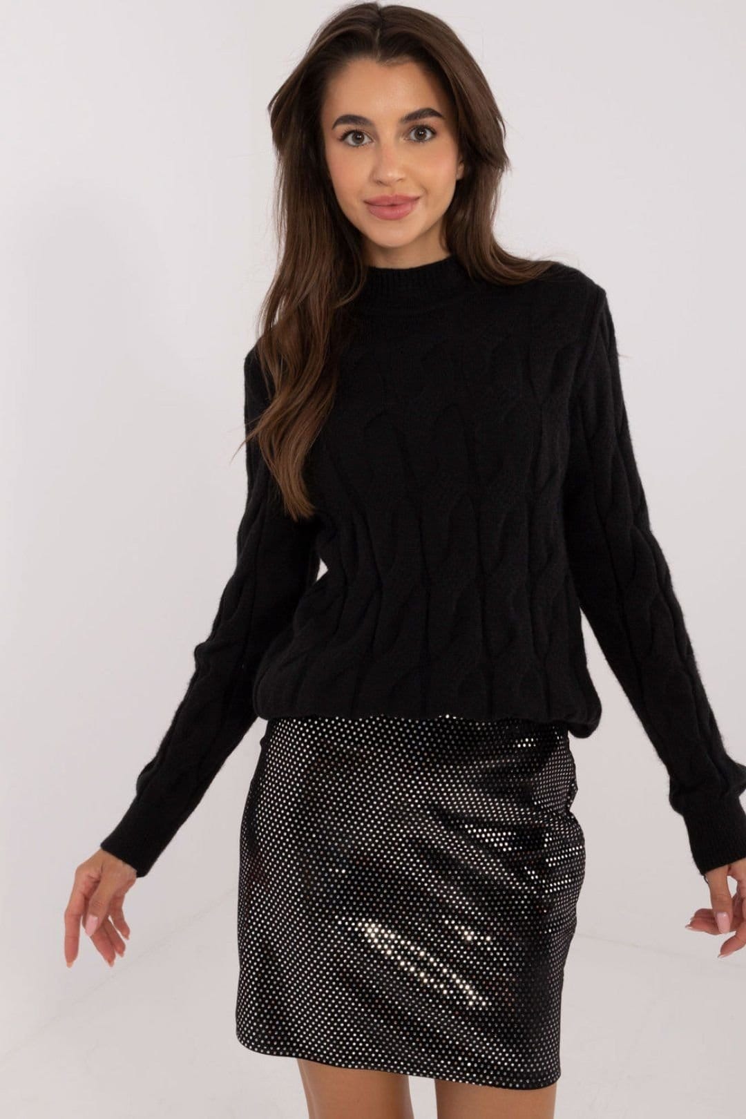 Love Lace Black Textured Turtleneck Sweater