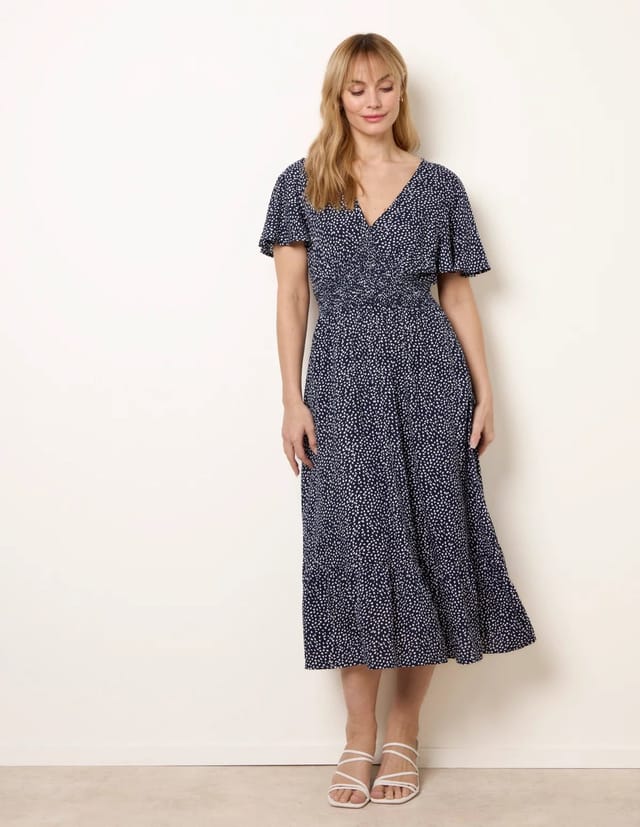 Blue Vanilla Angel Sleeve Shirred Waist Tier Hem Midi Dress - 3
