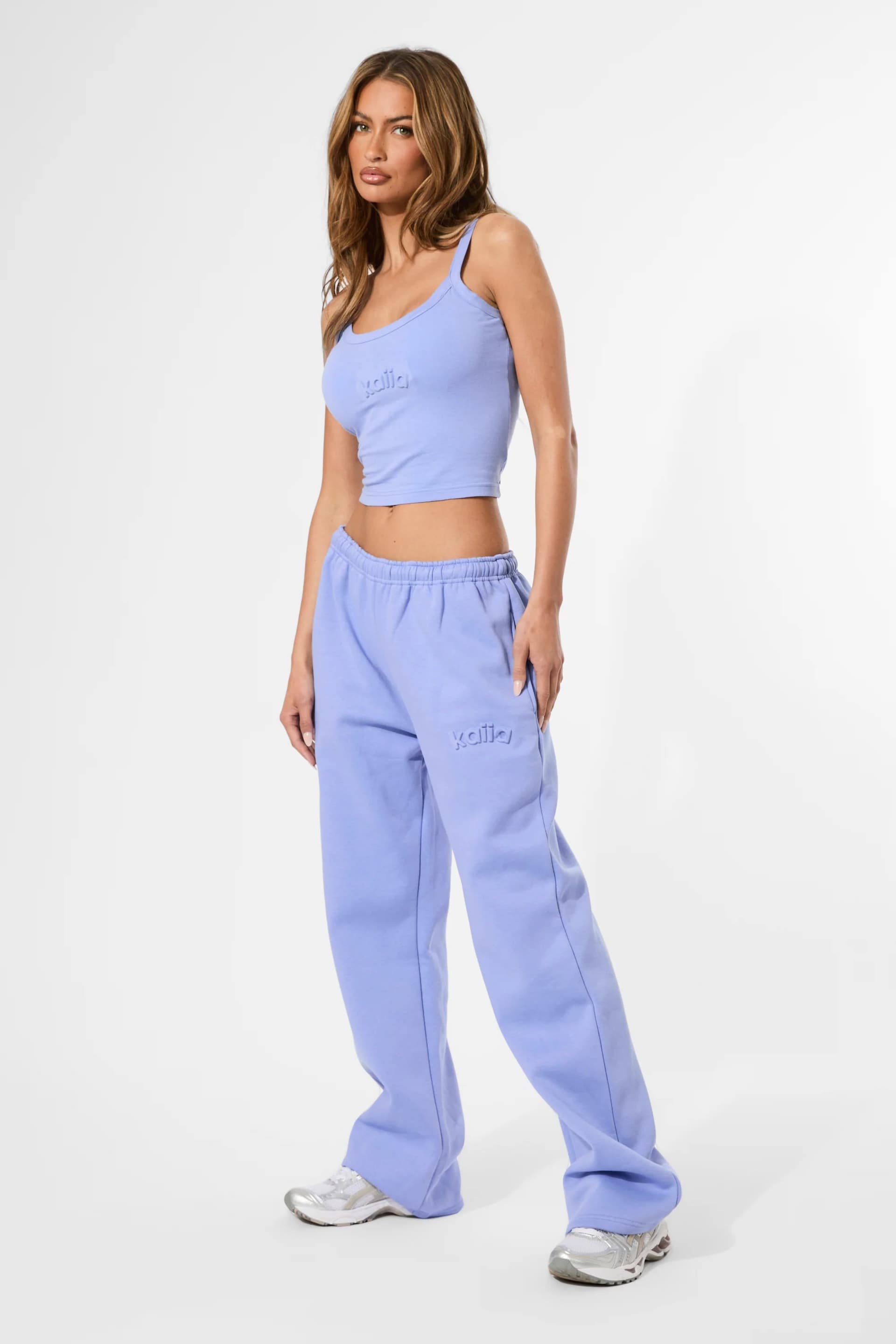 Kaiia Kaiia Embossed Logo Wide Leg Joggers Cornflower Blue