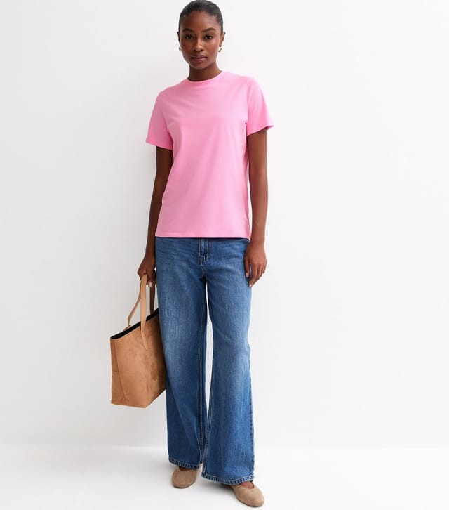 New Look Women's Bright Pink Cotton Crew Neck T-Shirt New Look - 3