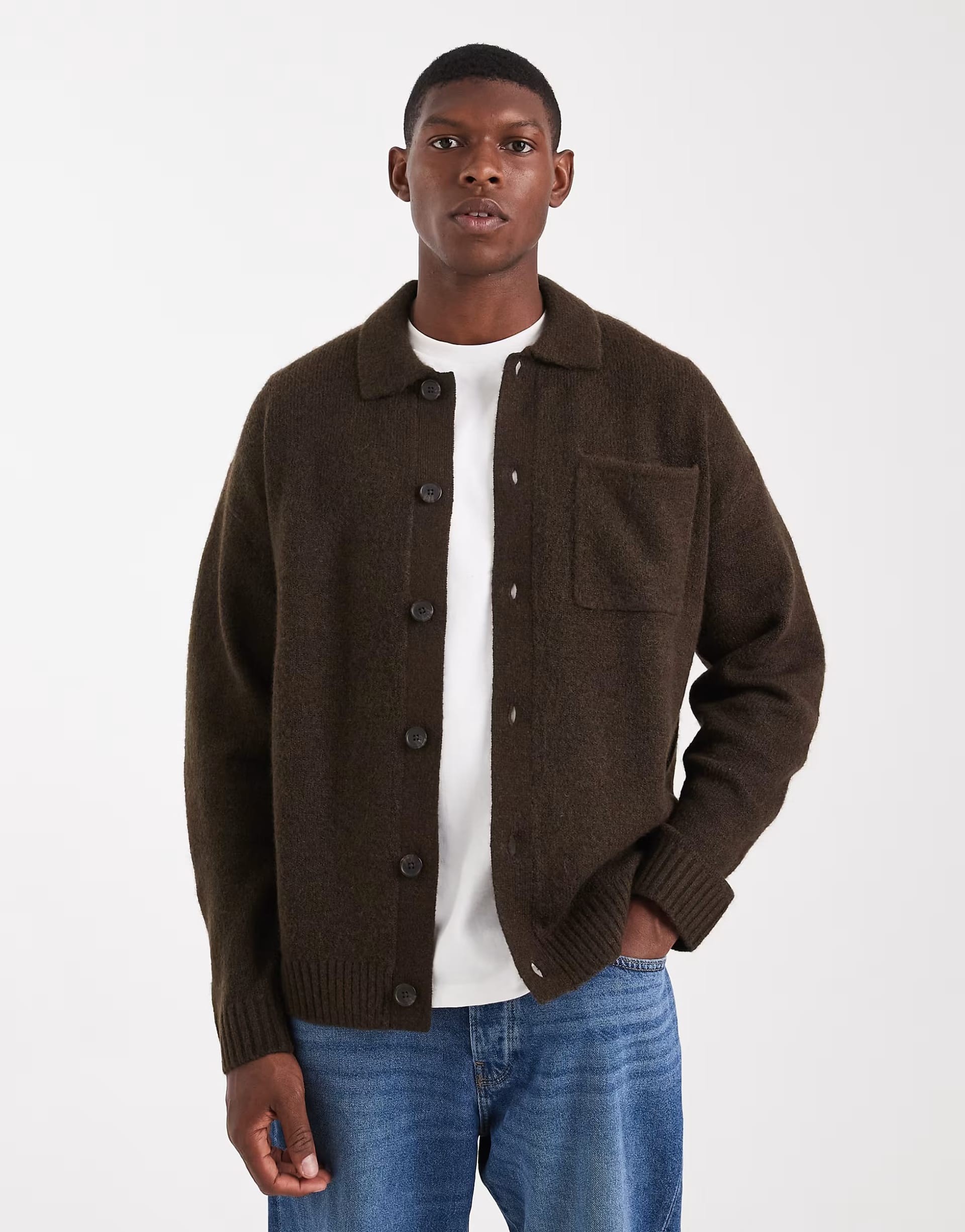 Jack & Jones Brown Fluffy Collared Cardigan