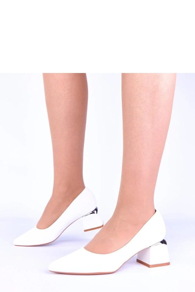 Love Lace Love Lace Women's Gemre Elegant Silver Accented Low Block Heel Comfort Pumps in White - 2