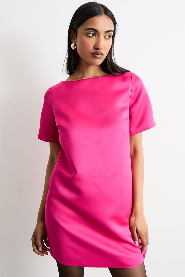 Warehouse Warehouse Women's Structured Satin Scoop Back Mini Dress in Pink - 2