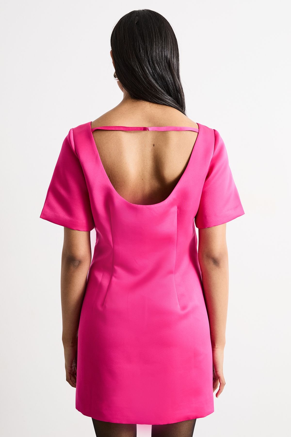 Warehouse Warehouse Women's Structured Satin Scoop Back Mini Dress in Pink - 3