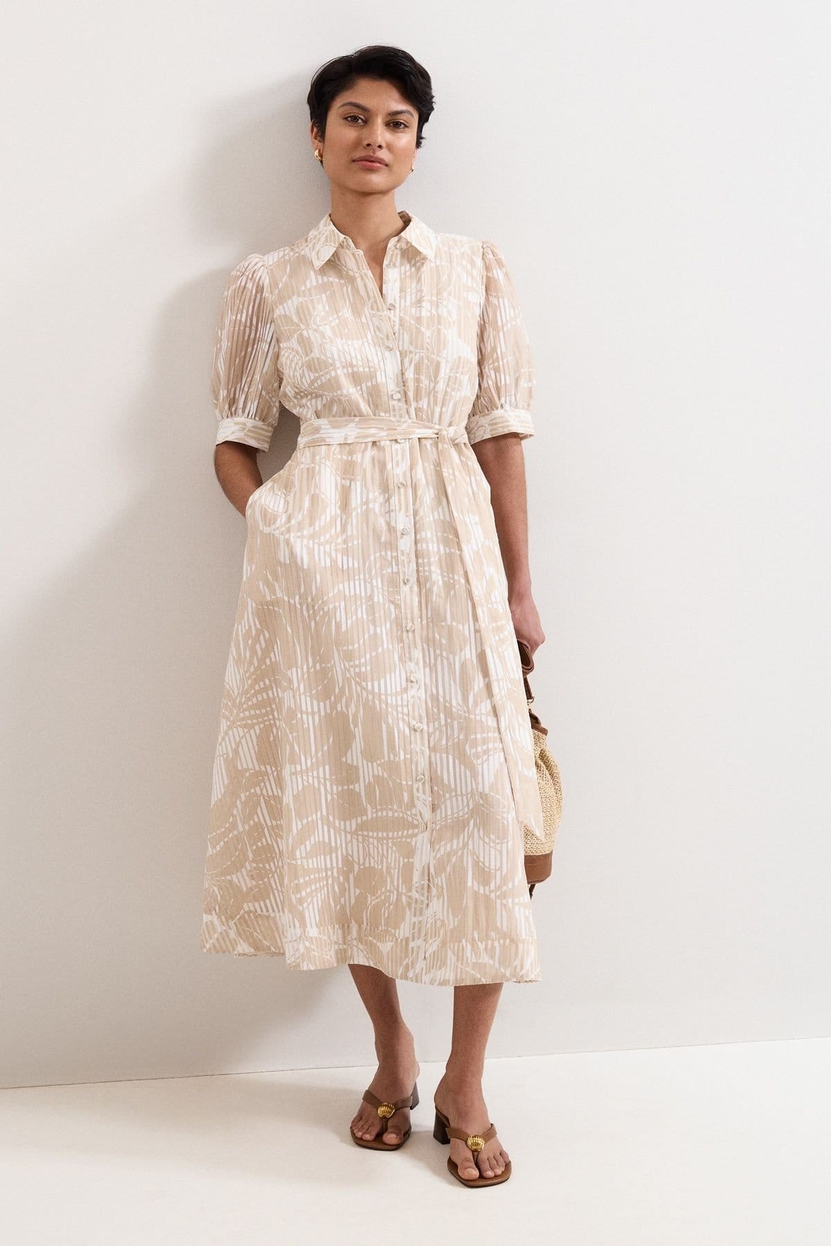 Phase Eight Women's Delphine Belted Midi Shirt Dress in Light Beige