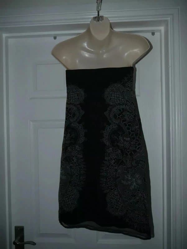 Oasis Oasis Silk Dress Beaded Black Grey Sequin Evening Party Cocktail Ladies Size 10