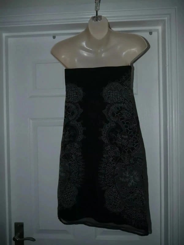 Oasis Black Silk Sequin Evening Dress
