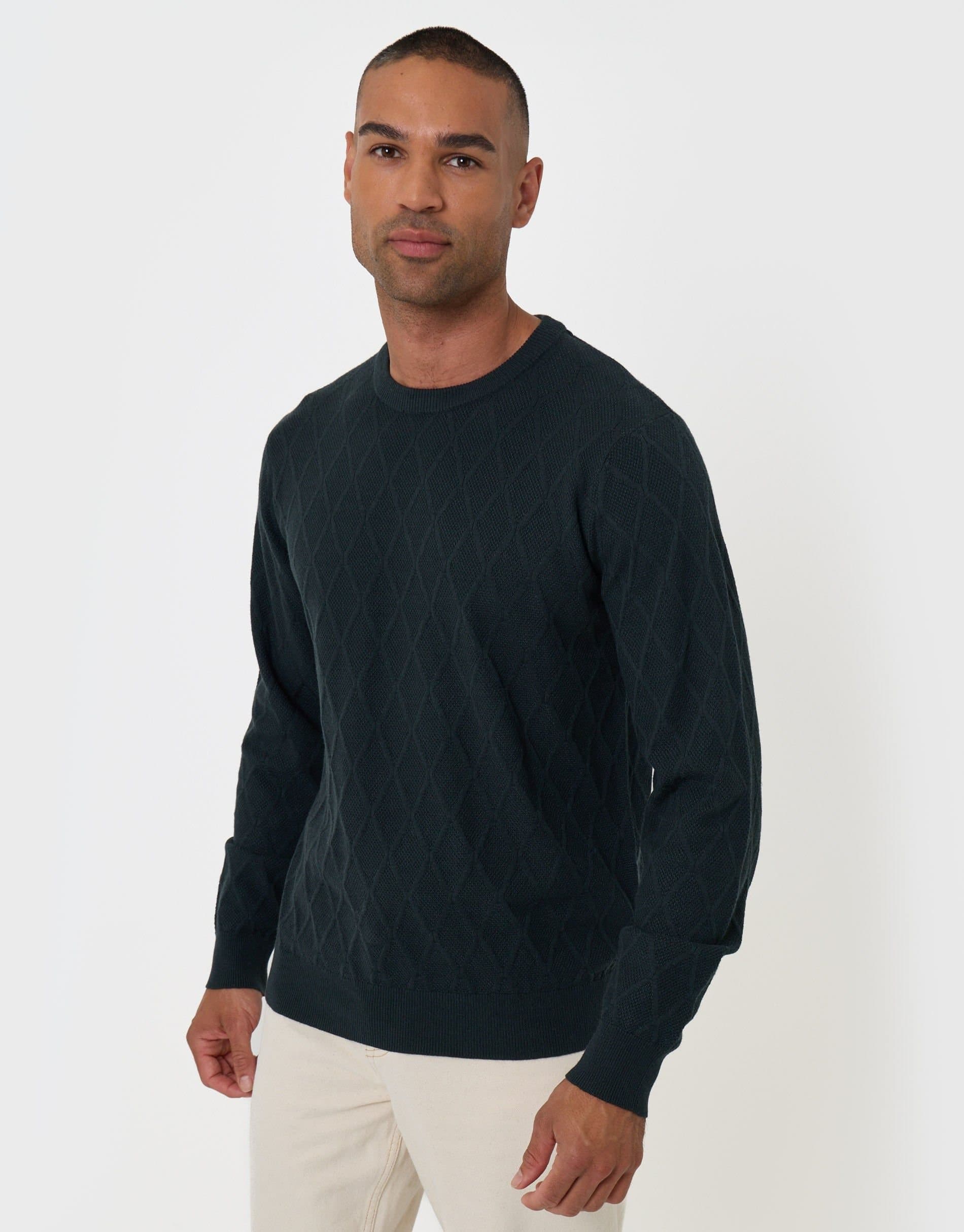 Threadbare threadbare Men's Diamond Textured Crew Neck Jumper in Green