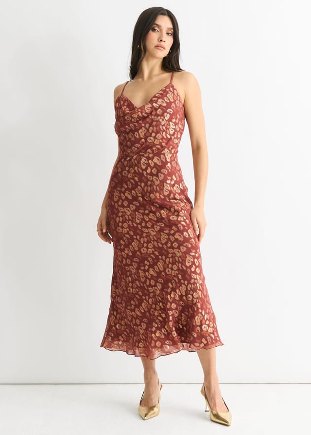 Gini London Gini London Women's Brown Viscose Animal Jacquard Cowl Midi Dress - 3