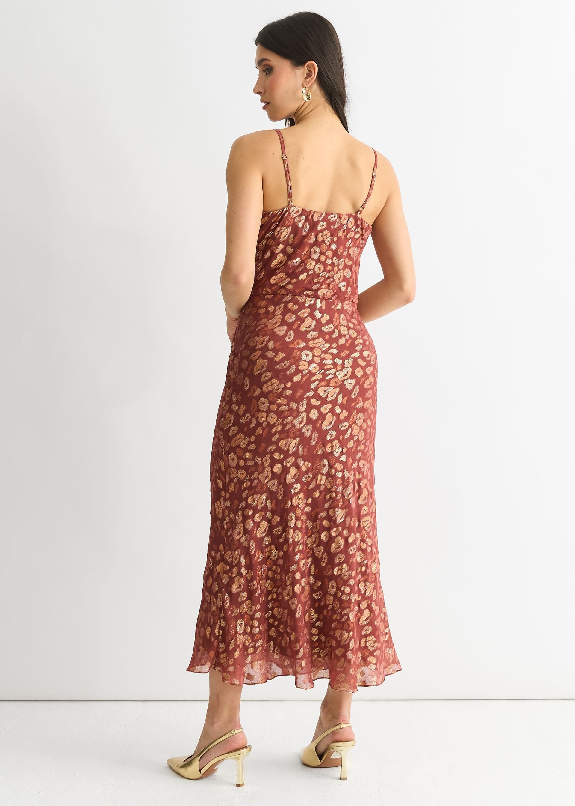 Gini London Gini London Women's Brown Viscose Animal Jacquard Cowl Midi Dress - 4