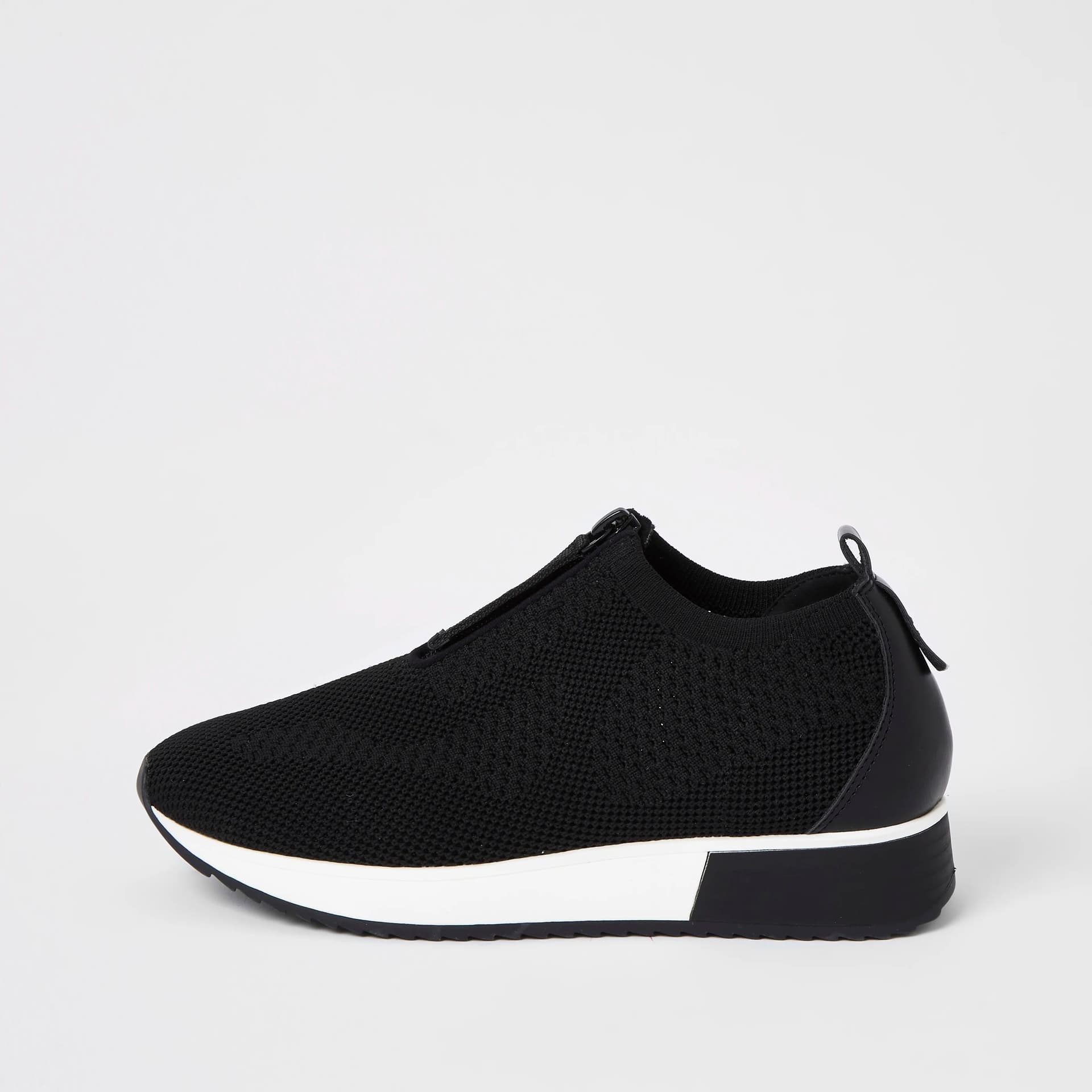 River Island River Island Womens Black Knit Half Zip Cleated Runner Trainers