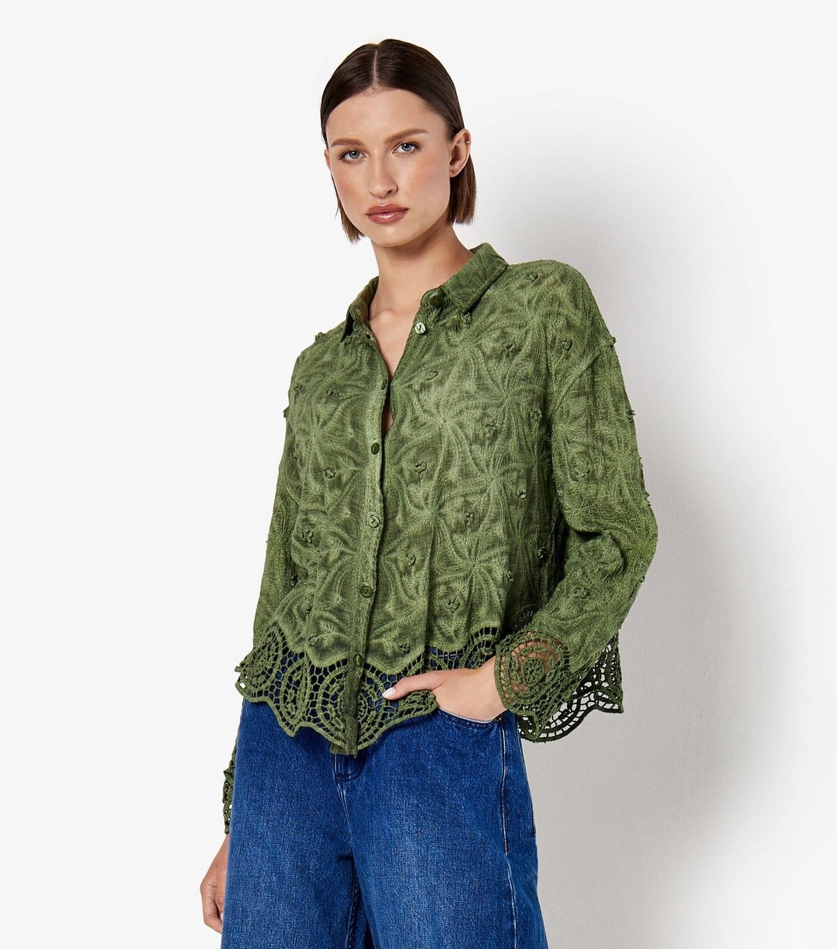 Apricot Women's Dark Khaki Textured Floral Crochet Blouse Apricot New Look - 4