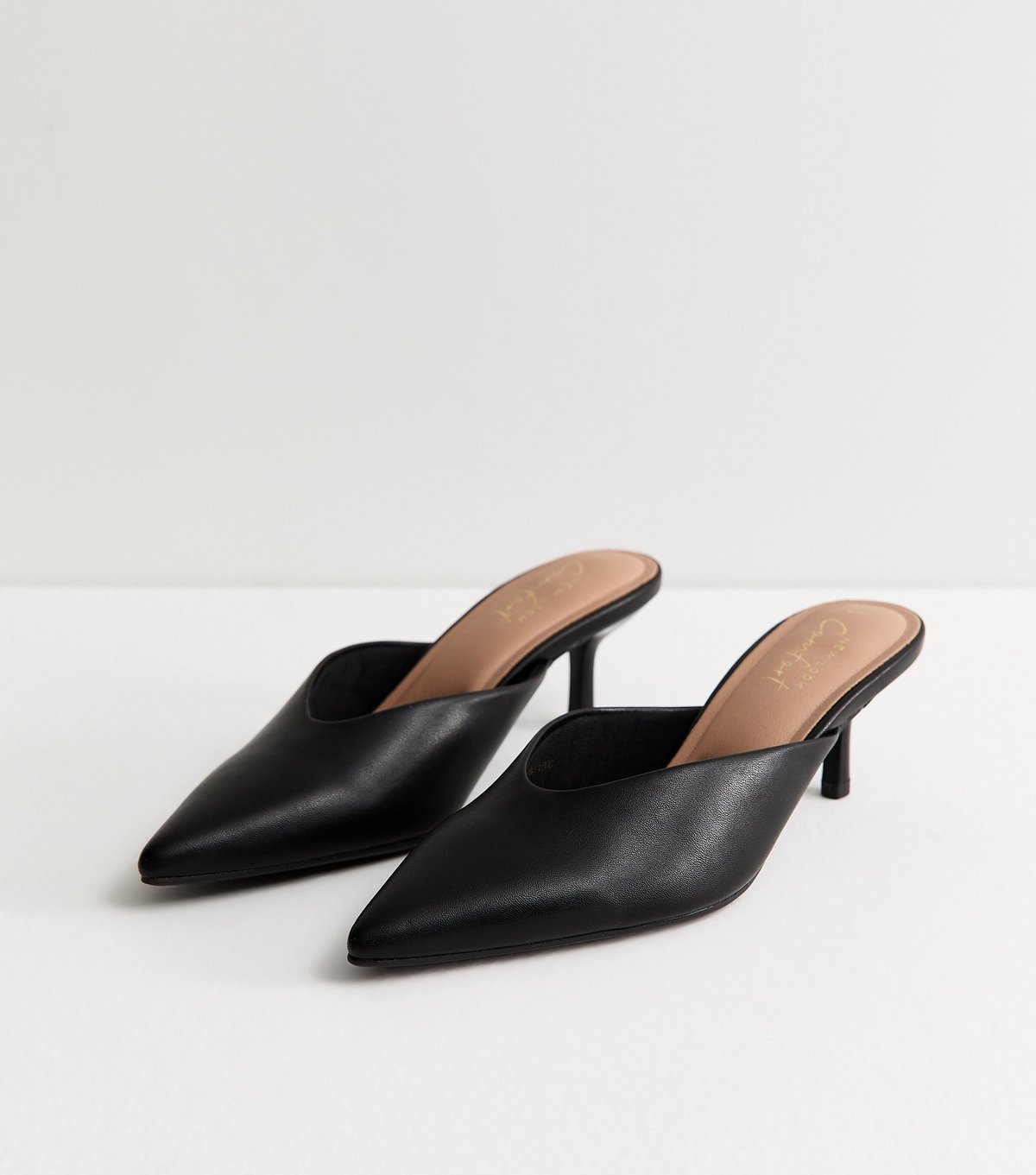 New Look Women's Black Faux Leather V-Cut Mules Vegan New Look - 3