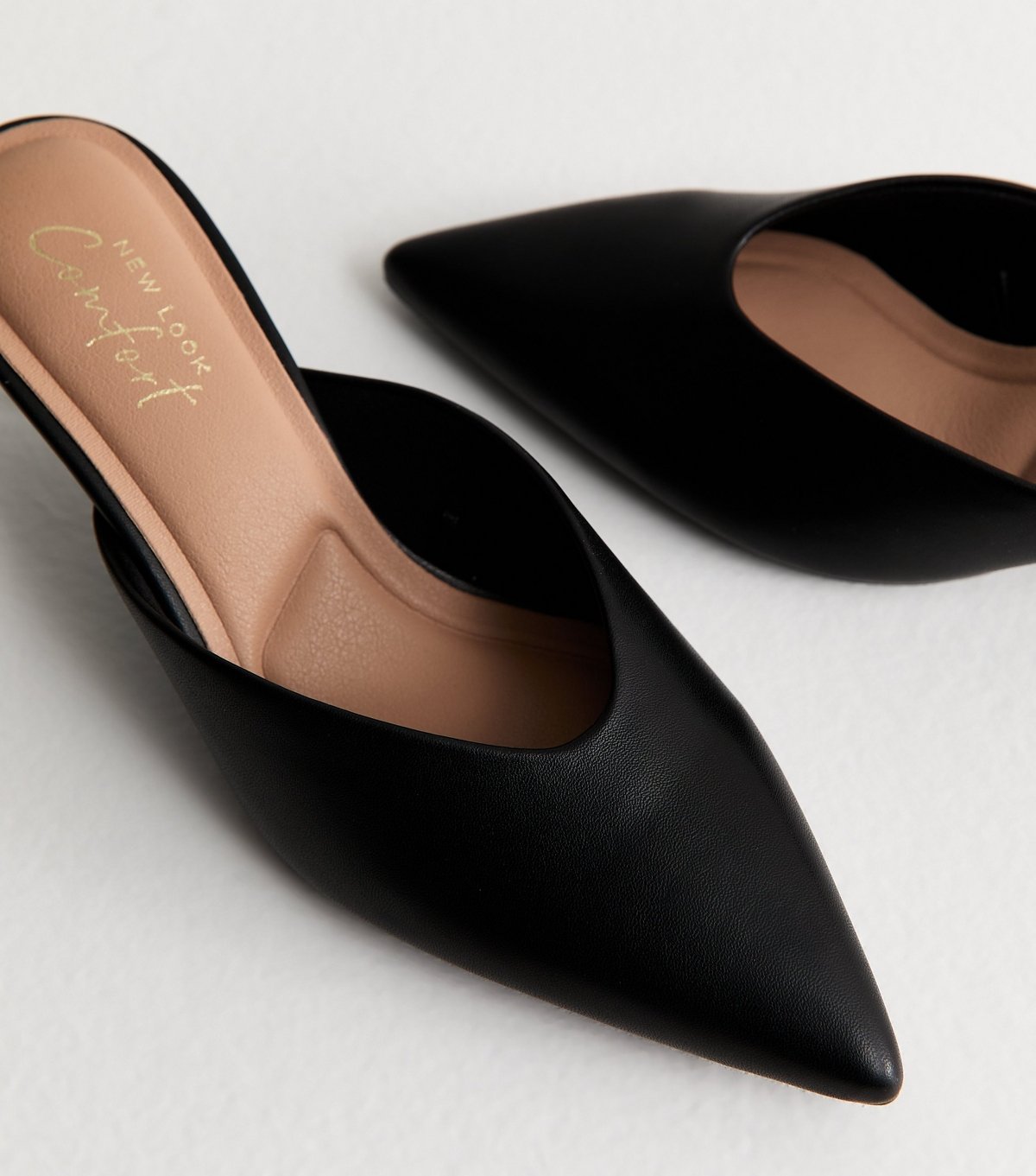 New Look Women's Black Faux Leather V-Cut Mules Vegan New Look - 4