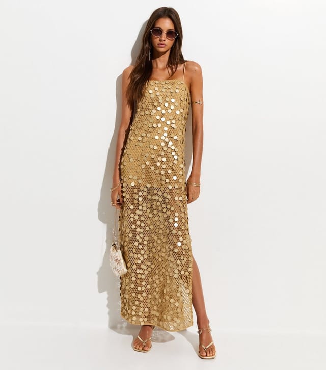 New Look Women's Gold Sequin Mesh Maxi Beach Dress New Look - 2