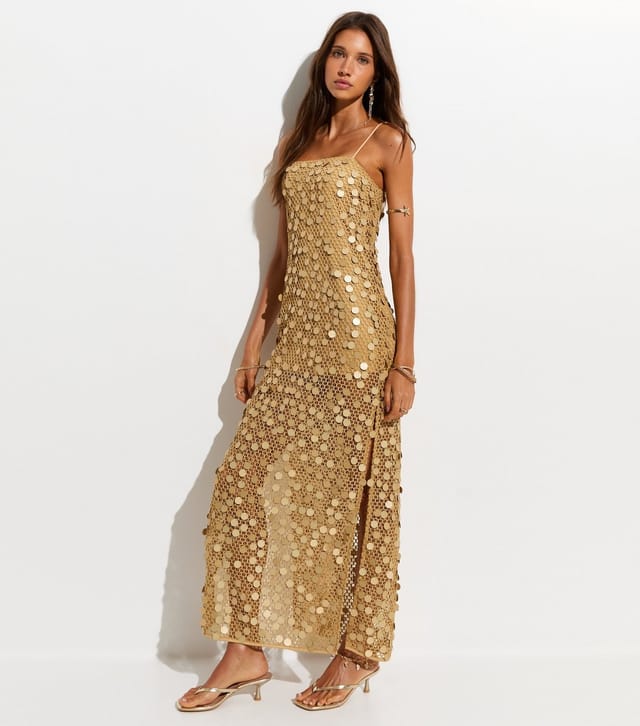 New Look Women's Gold Sequin Mesh Maxi Beach Dress New Look - 3