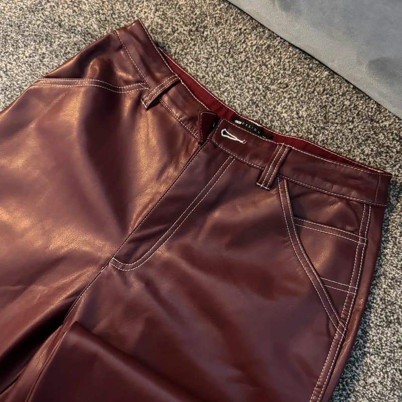 ASOS Asos Tall Maroon Leather Trousers