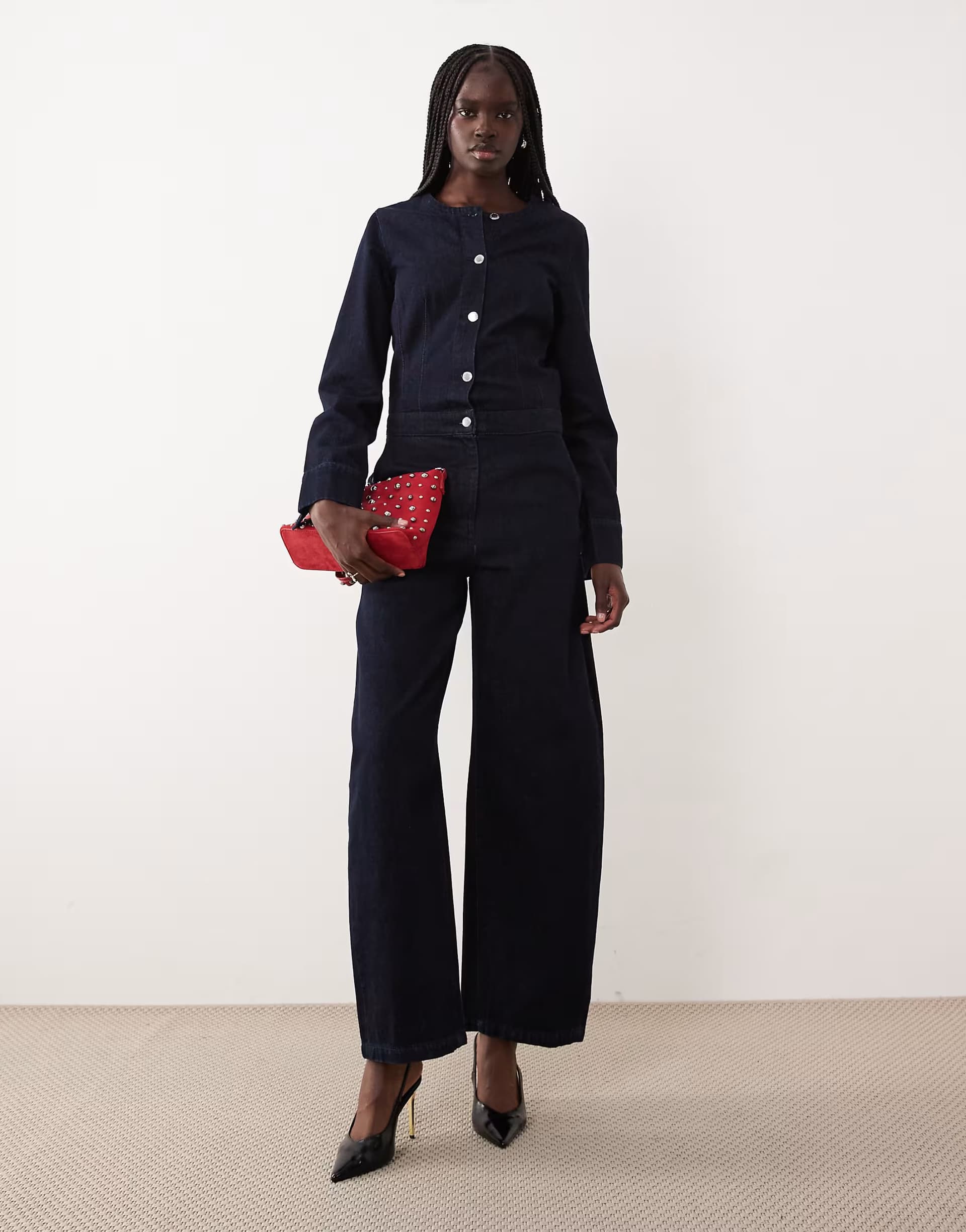 ASOS Mango 100% cotton long sleeve jumpsuit in indigo