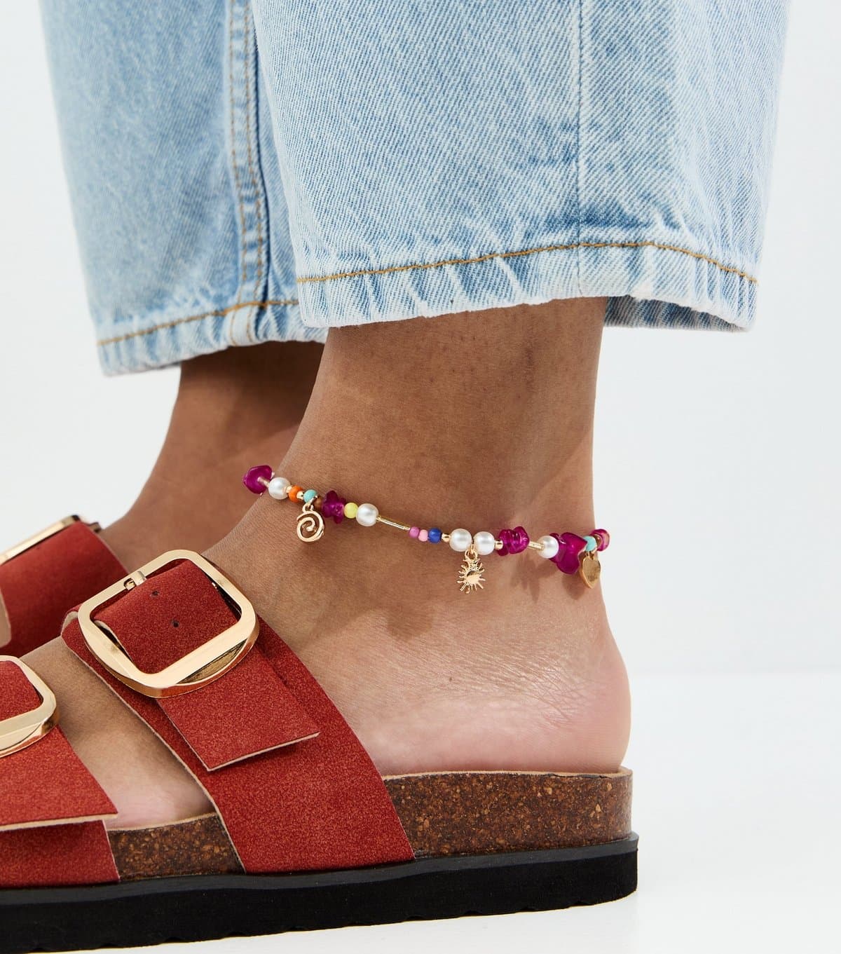 New Look Multi Coloured Bright Beaded Charm Anklet New Look