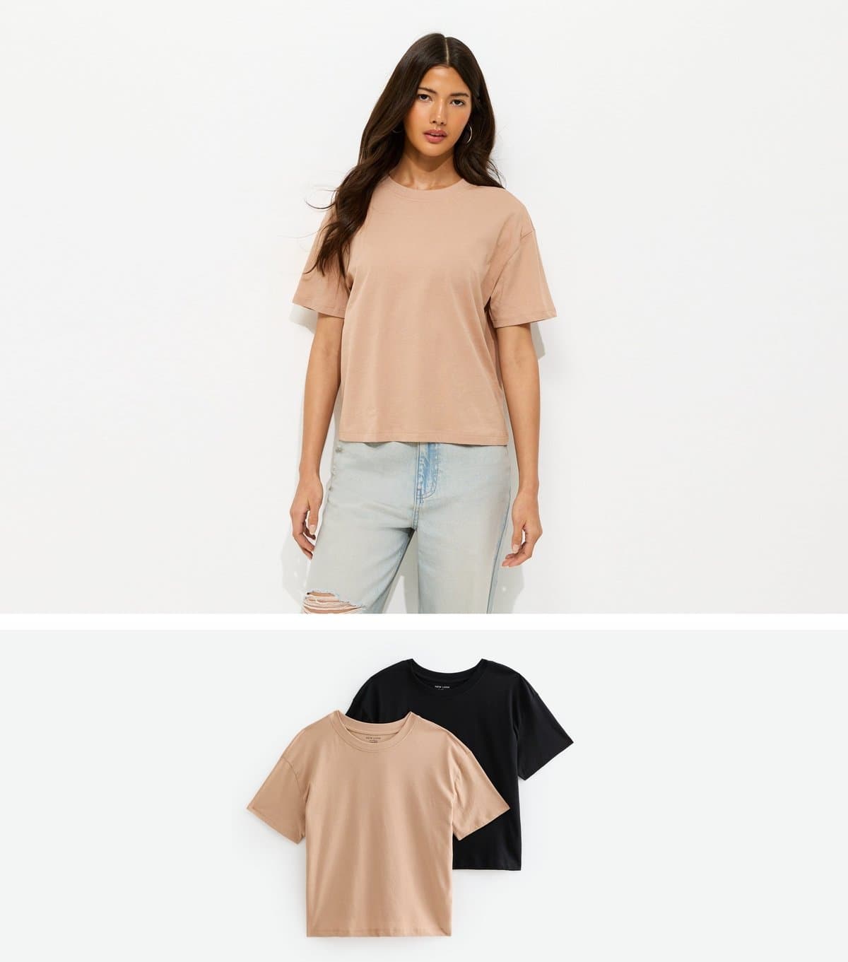 New Look Women's Pack Of 2 Tan Cotton Boxy Tee New Look