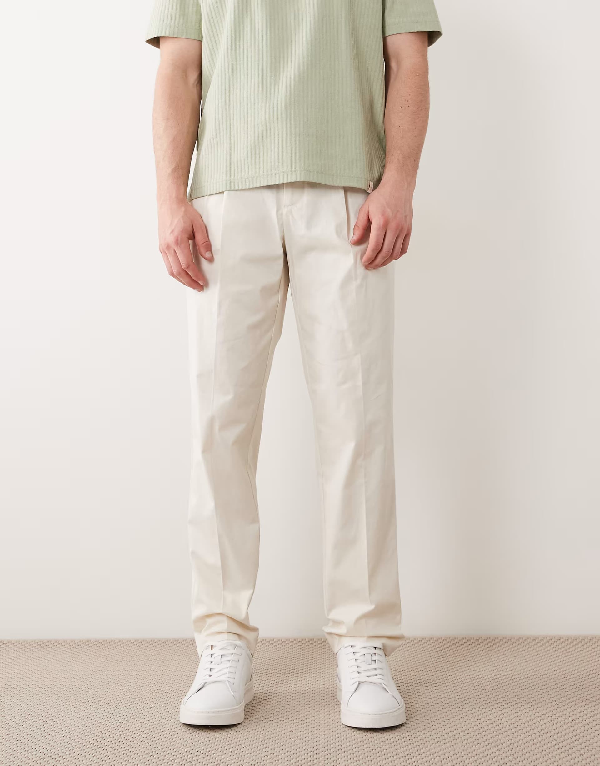 ASOS Selected pleated trousers in cream