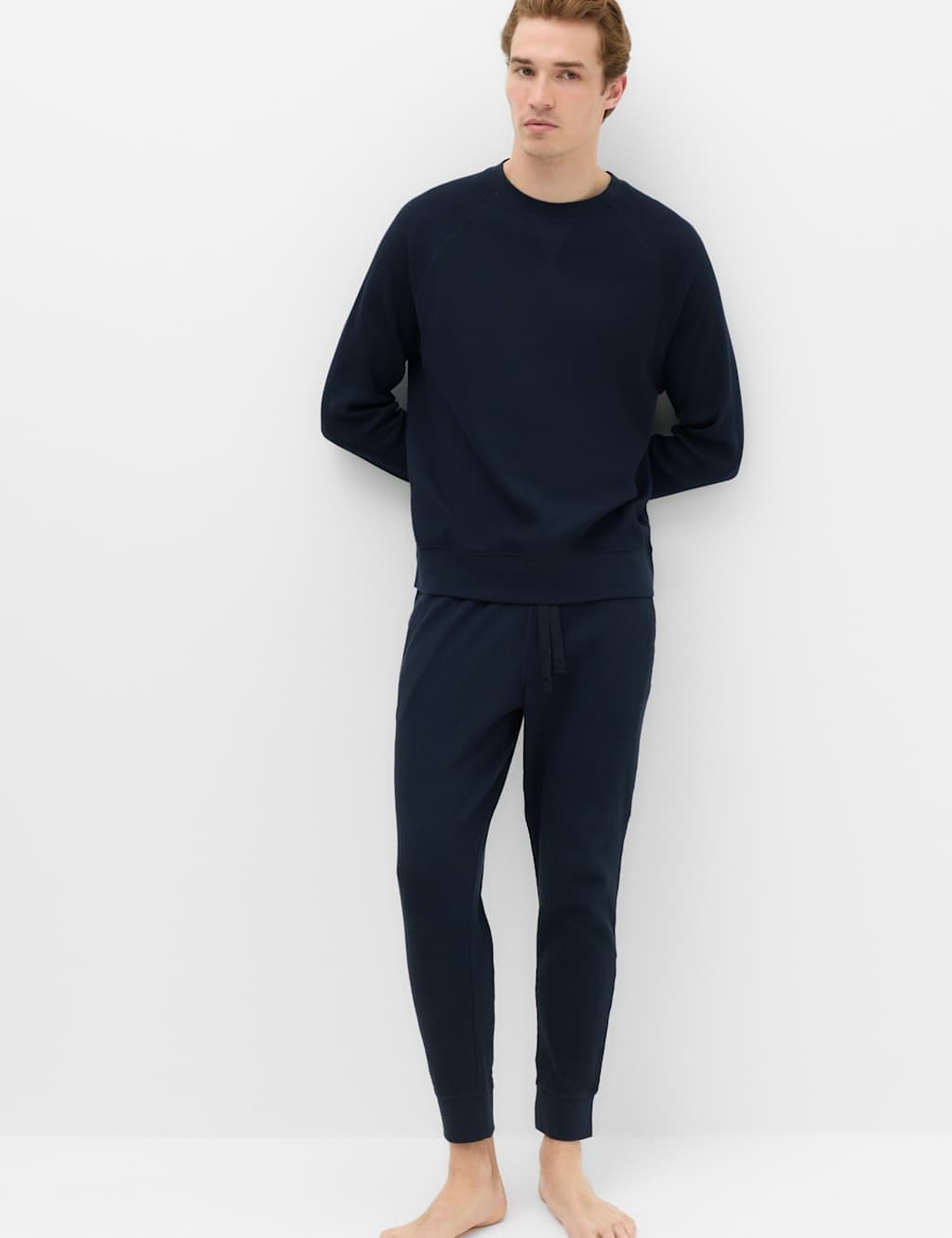 Marks & Spencer M&S Pure Cotton Waffle Loungewear Sweatshirt Grey Marl