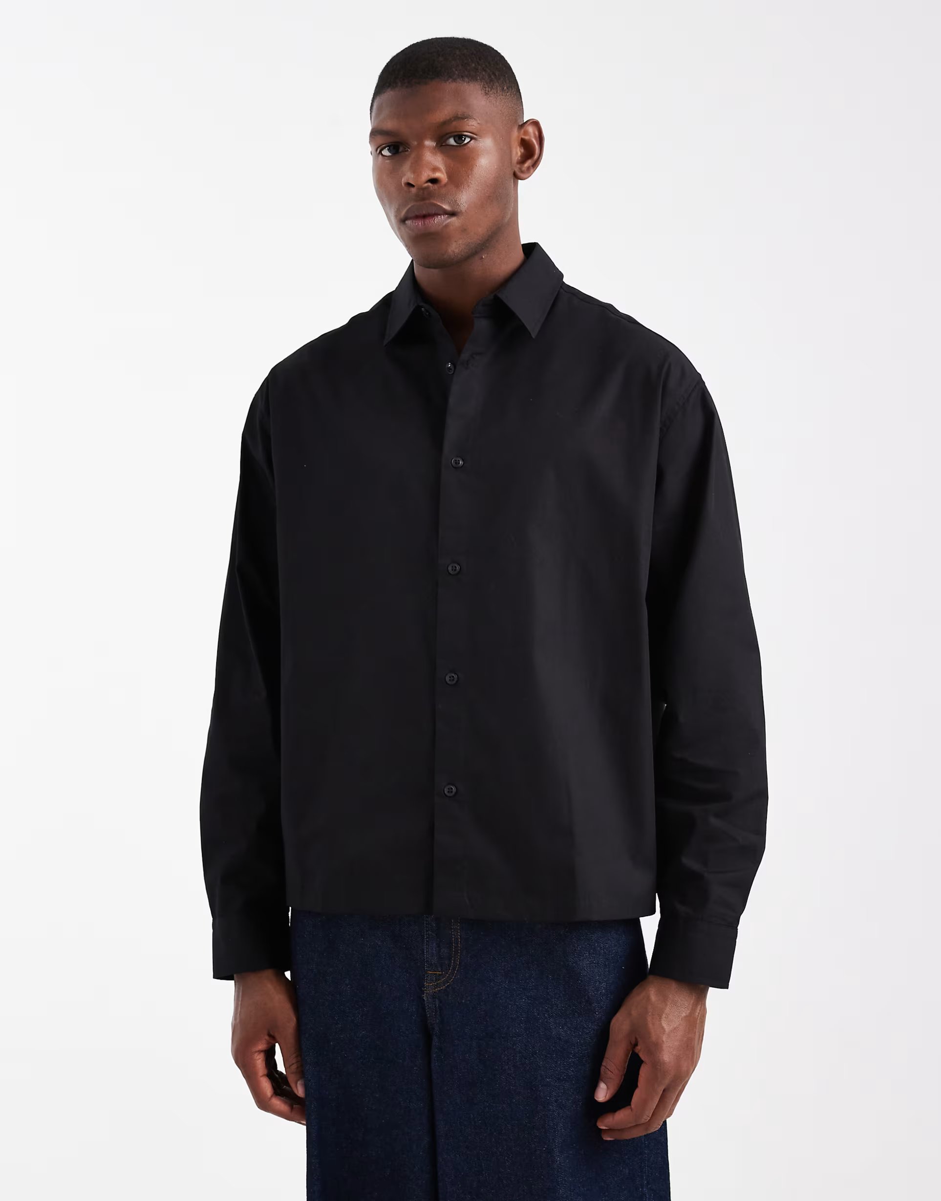 ASOS ASOS DESIGN boxy oversized poplin shirt in black - 1