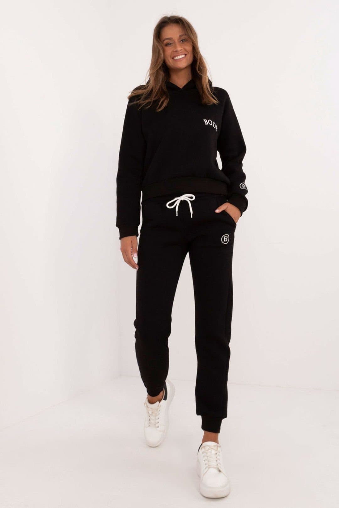 Love Lace Love Lace Women's Insulated Cotton Polyester Sweatshirt Pants Set in Black