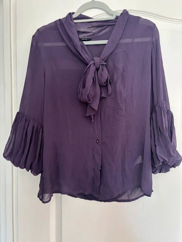 South Vintage Purple chiffon pussybow blouse size 14
