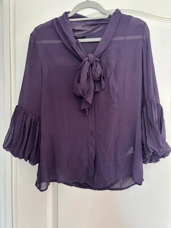 South Purple Chiffon Pussybow Blouse Size 14