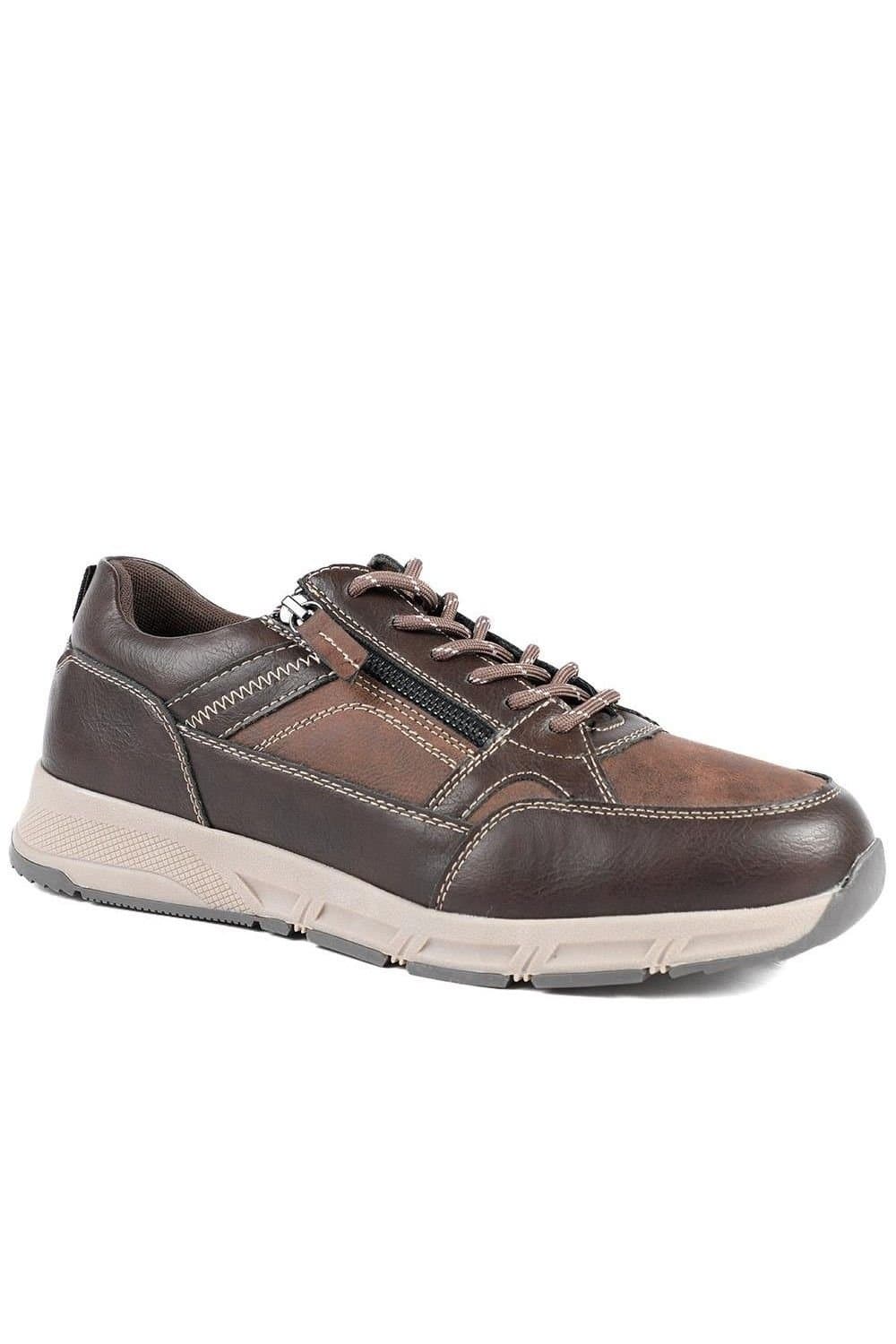 Pavers Pavers Men's Wide Fit Zip & Lace Fasten Casual Trainers in Brown