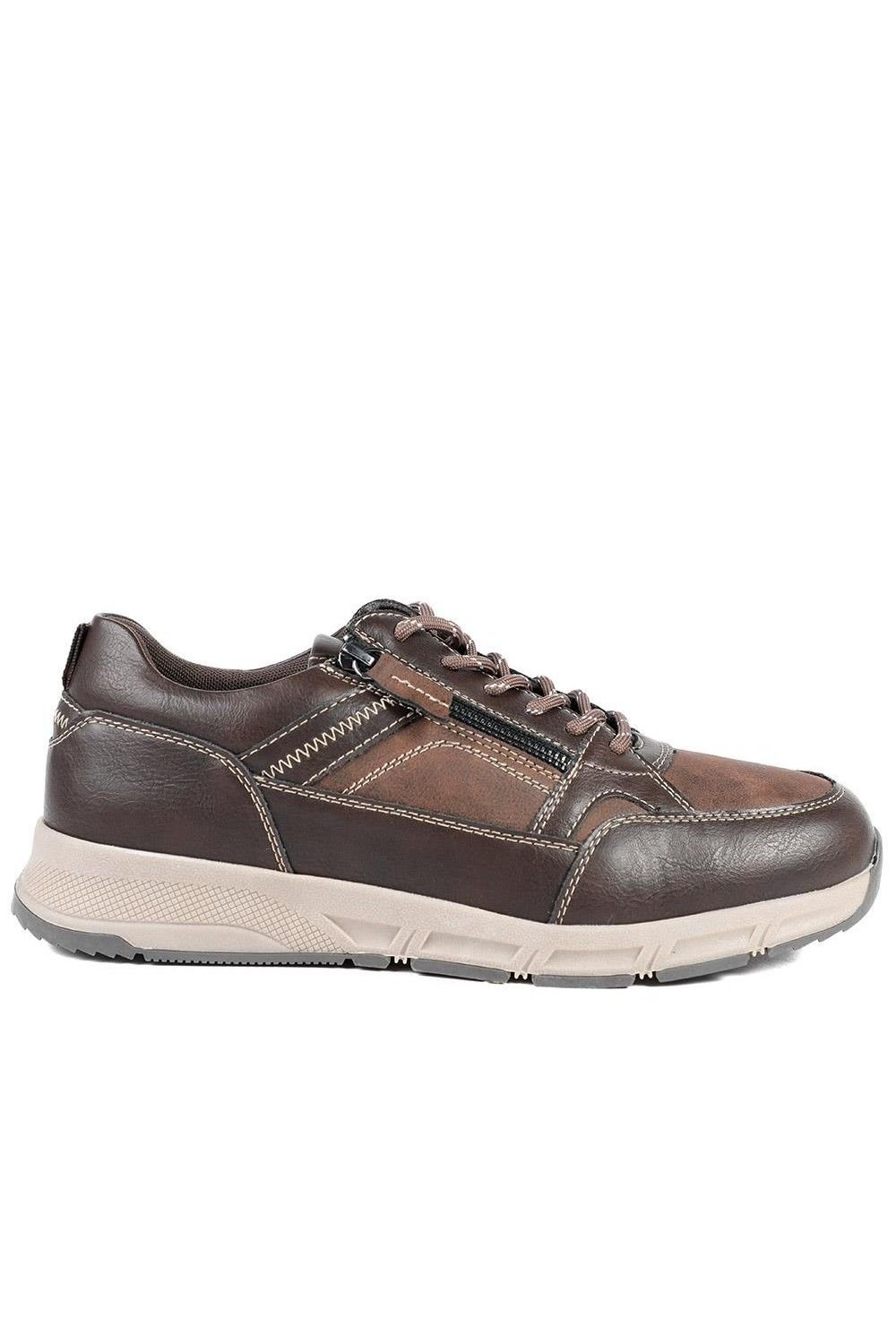 Pavers Pavers Men's Wide Fit Zip & Lace Fasten Casual Trainers in Brown - 2