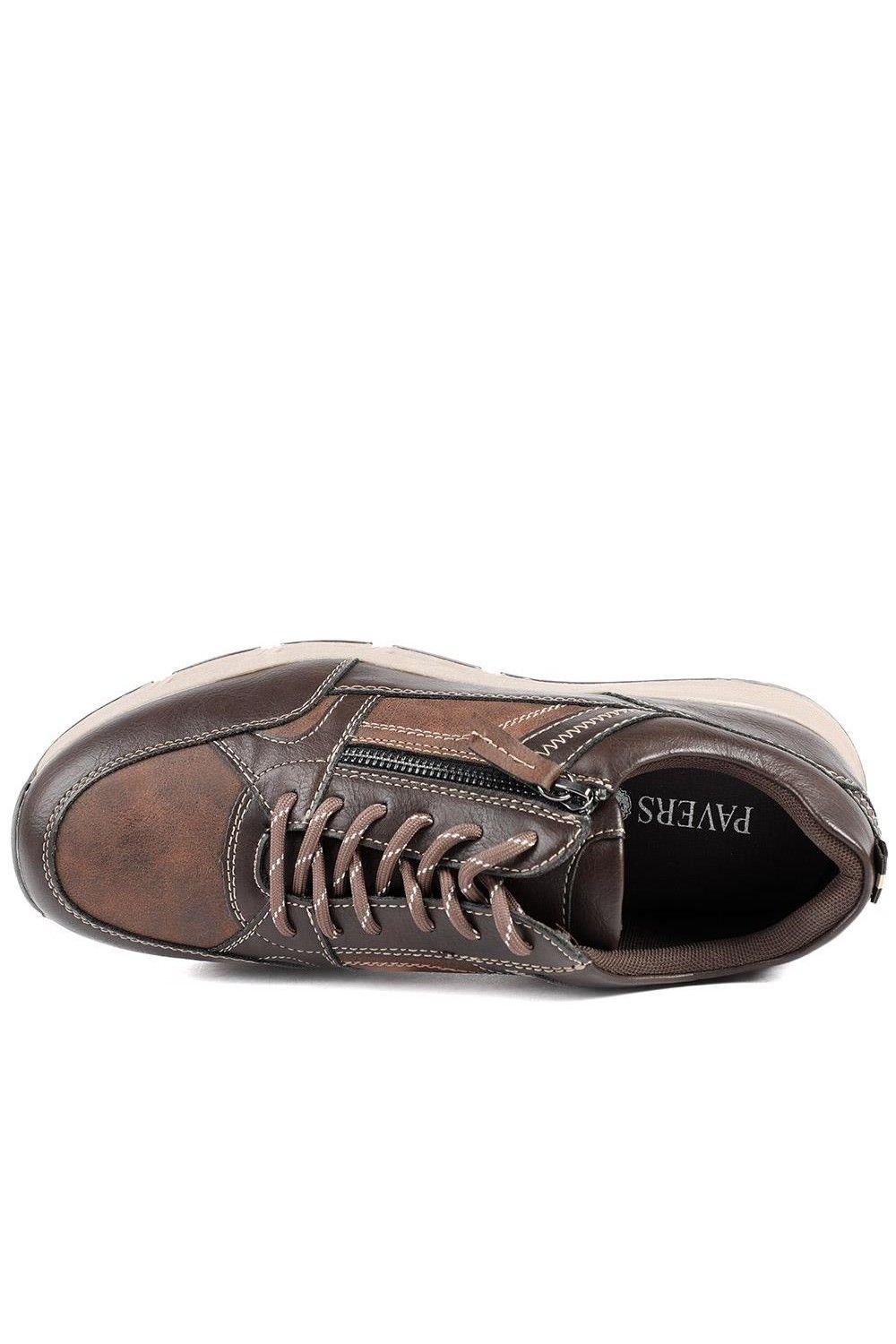 Pavers Pavers Men's Wide Fit Zip & Lace Fasten Casual Trainers in Brown - 4