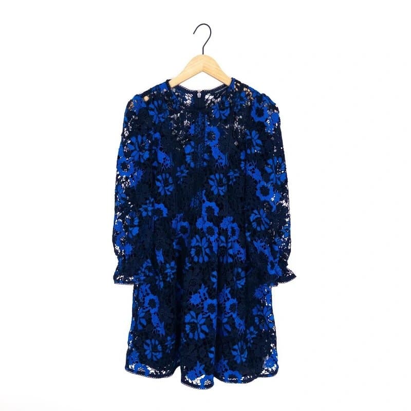 French Connection French Connection Size 10 Blue Musea Dress Broderie Crochet Flared Floral
