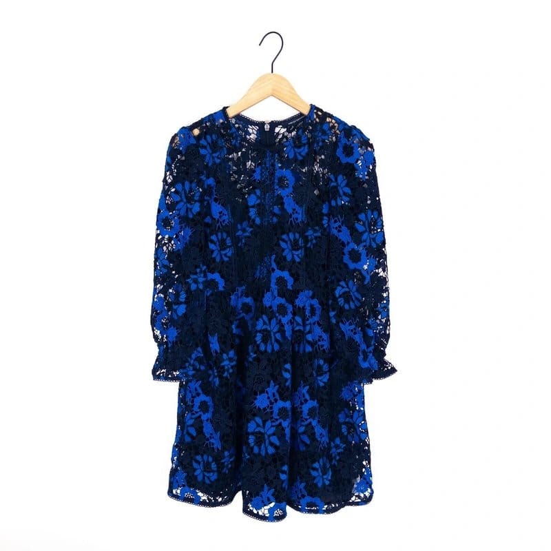 French Connection Blue Floral Lace Midi Dress