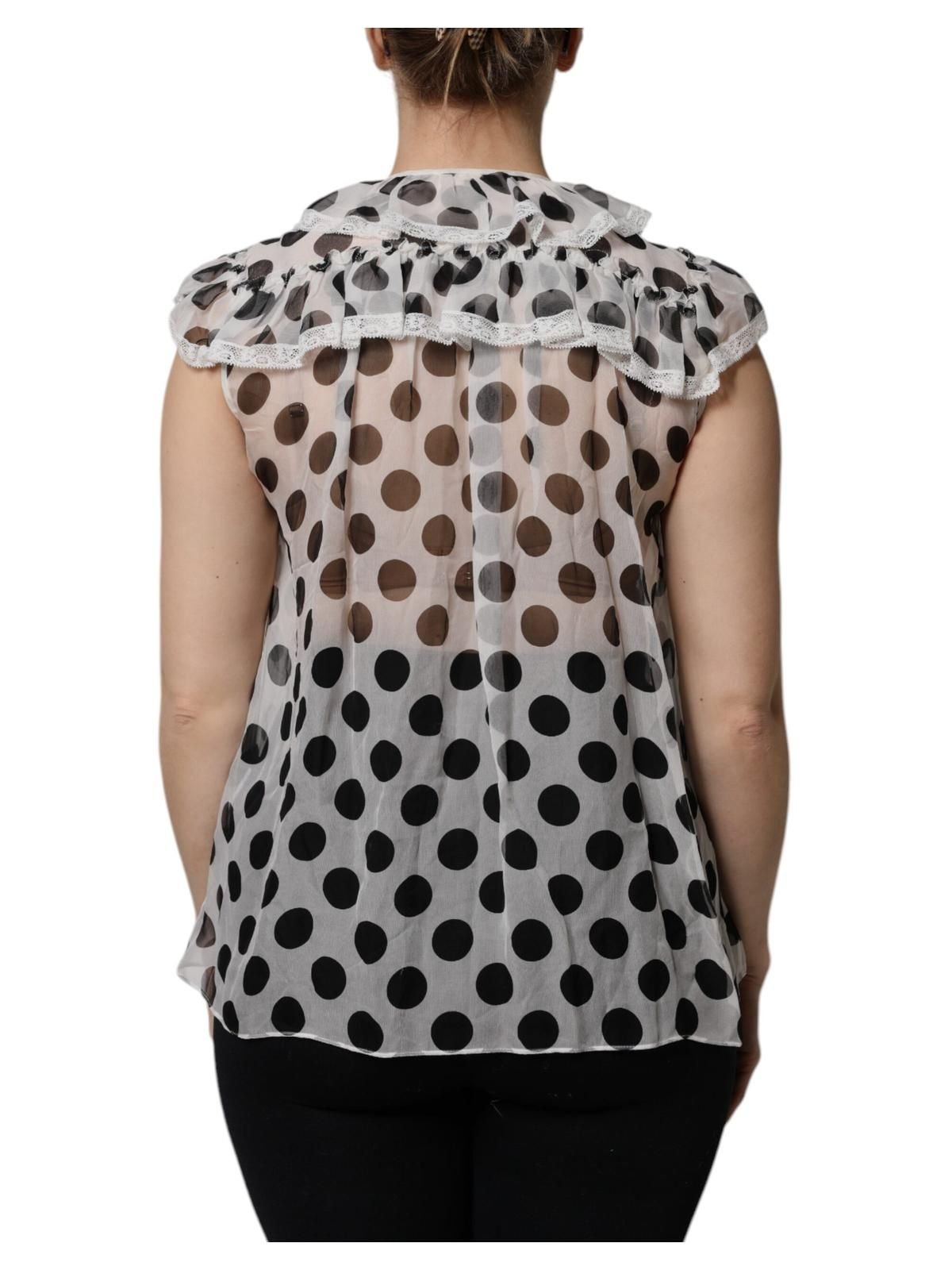 Dolce & Gabbana Dolce & Gabbana Women's White Black Polka Dot Cotton Sleeveless Top in True Black - 4