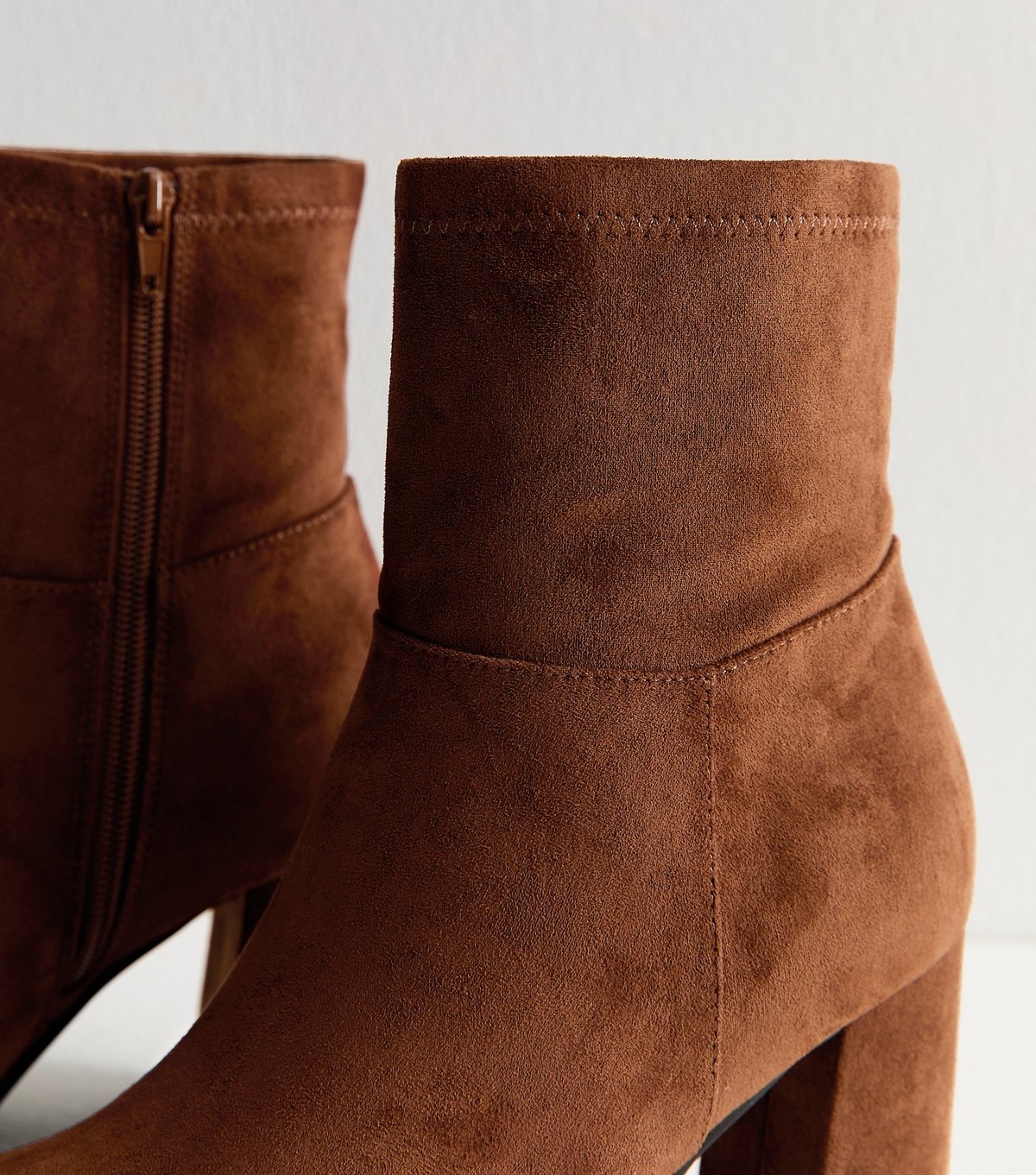 New Look Women's Wide Fit Brown Faux Suede Block Heel Ankle Boots Vegan New Look - 3