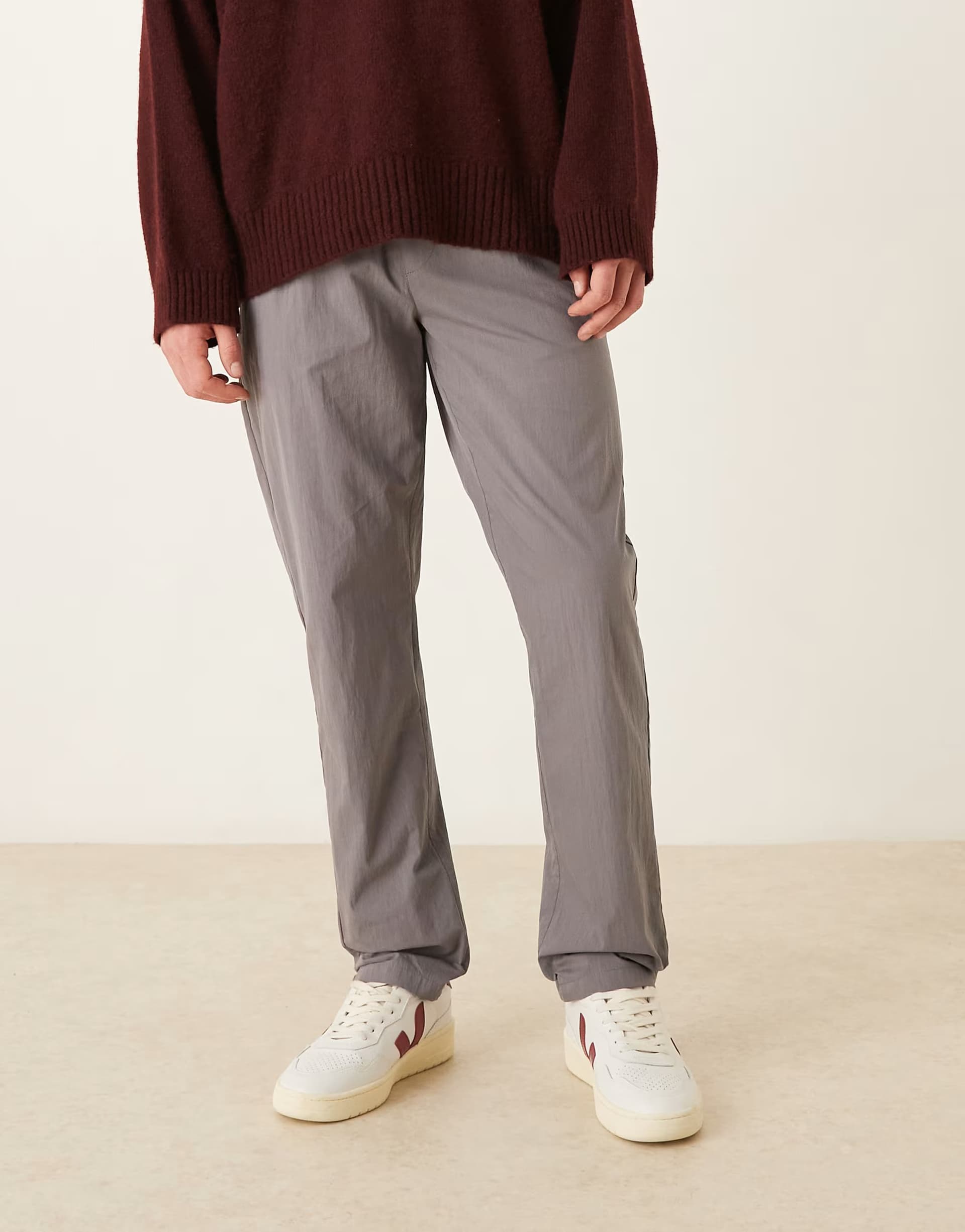 ASOS ASOS DESIGN Charcoal Techy Fabric Slim Pull-On Trousers