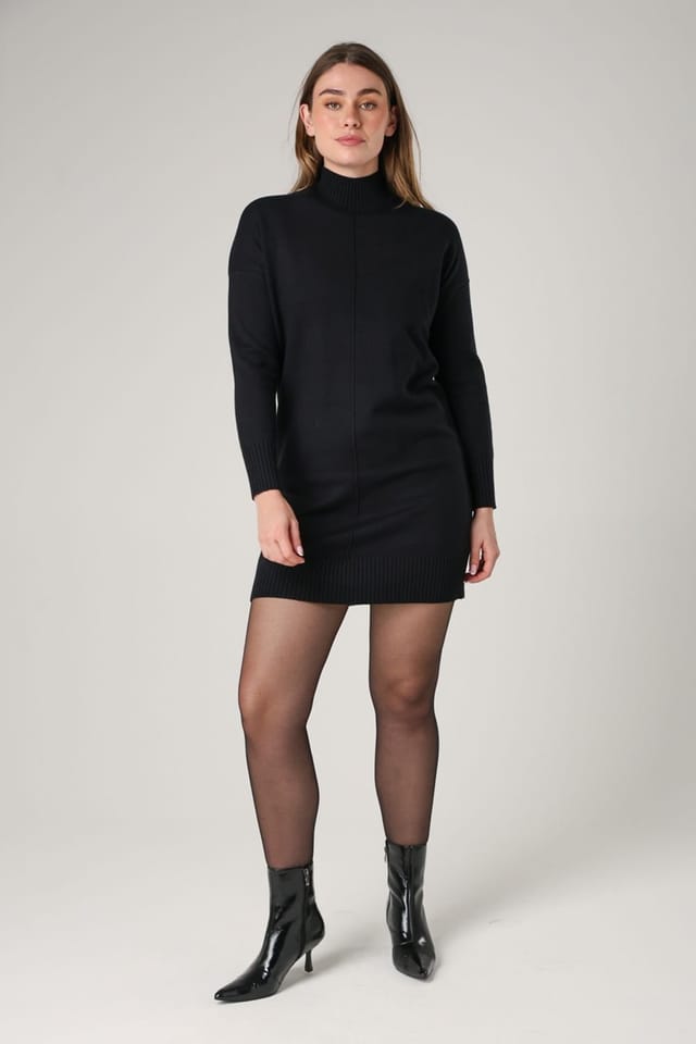 French Connection French Connection Women's Cosy Soft Touch High Neck Seam Jumper Mini Dress in Black - 3