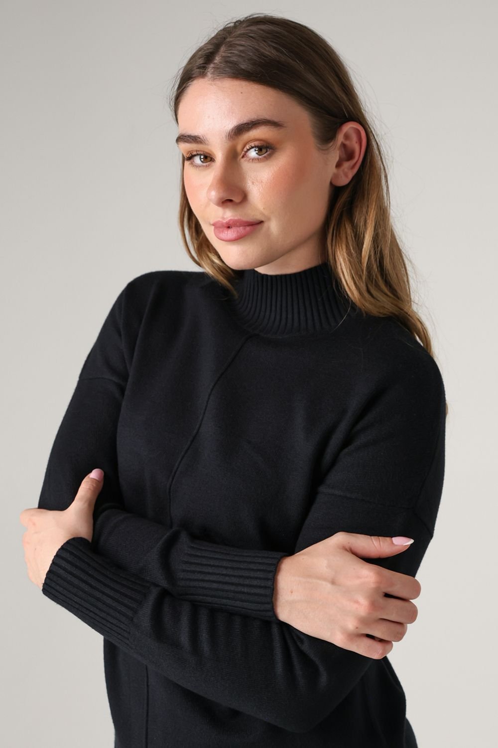 French Connection French Connection Women's Cosy Soft Touch High Neck Seam Jumper Mini Dress in Black - 4