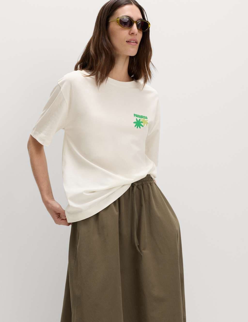 Marks & Spencer M&S Cotton Rich Graphic Oversized T-Shirt Soft White