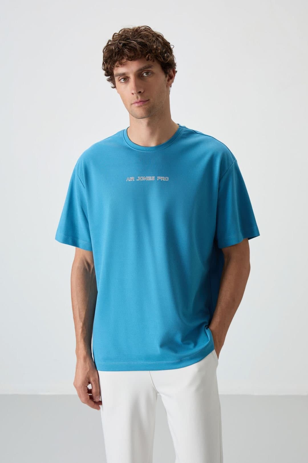 Tommy Life Tommy Life Men's Oversized Printed Crew Neck T-Shirt in Bright Blue
