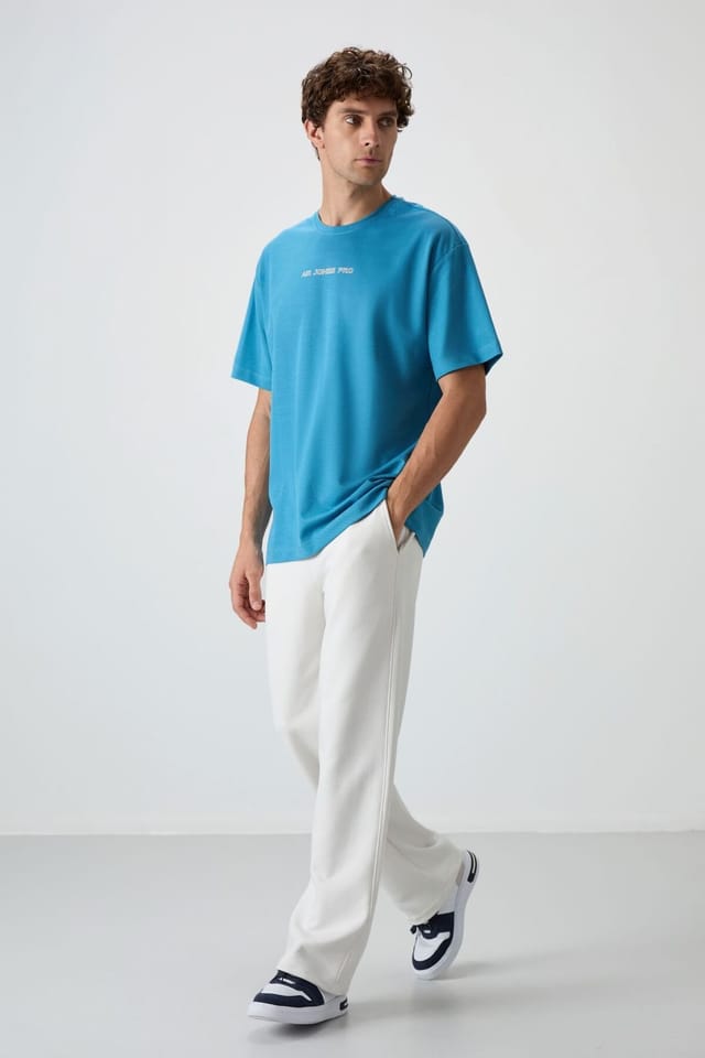 Tommy Life Tommy Life Men's Oversized Printed Crew Neck T-Shirt in Bright Blue - 3