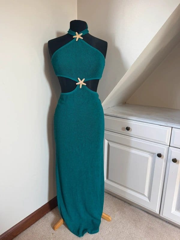 Moda Minx Teal Starfish Scrunch Maxi Dress
