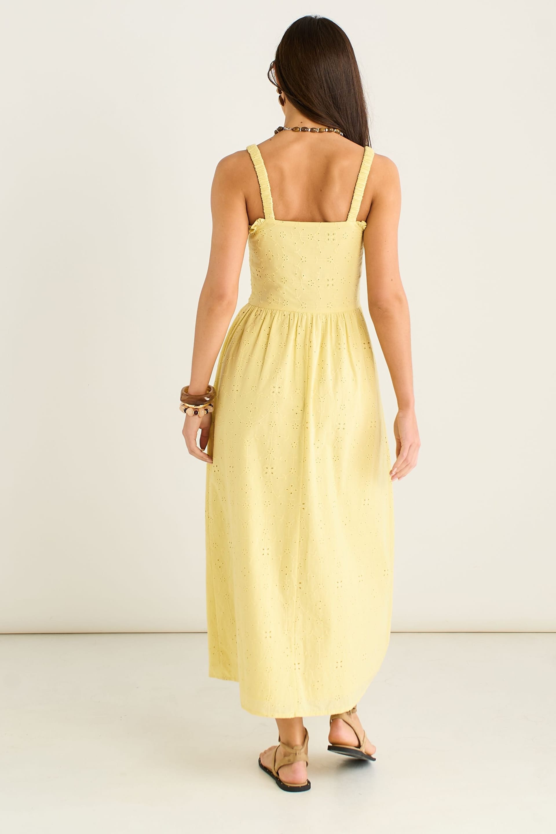 Gini London Gini London Women's Yellow Embroidered Shierred Bodice Sun Dress - 4
