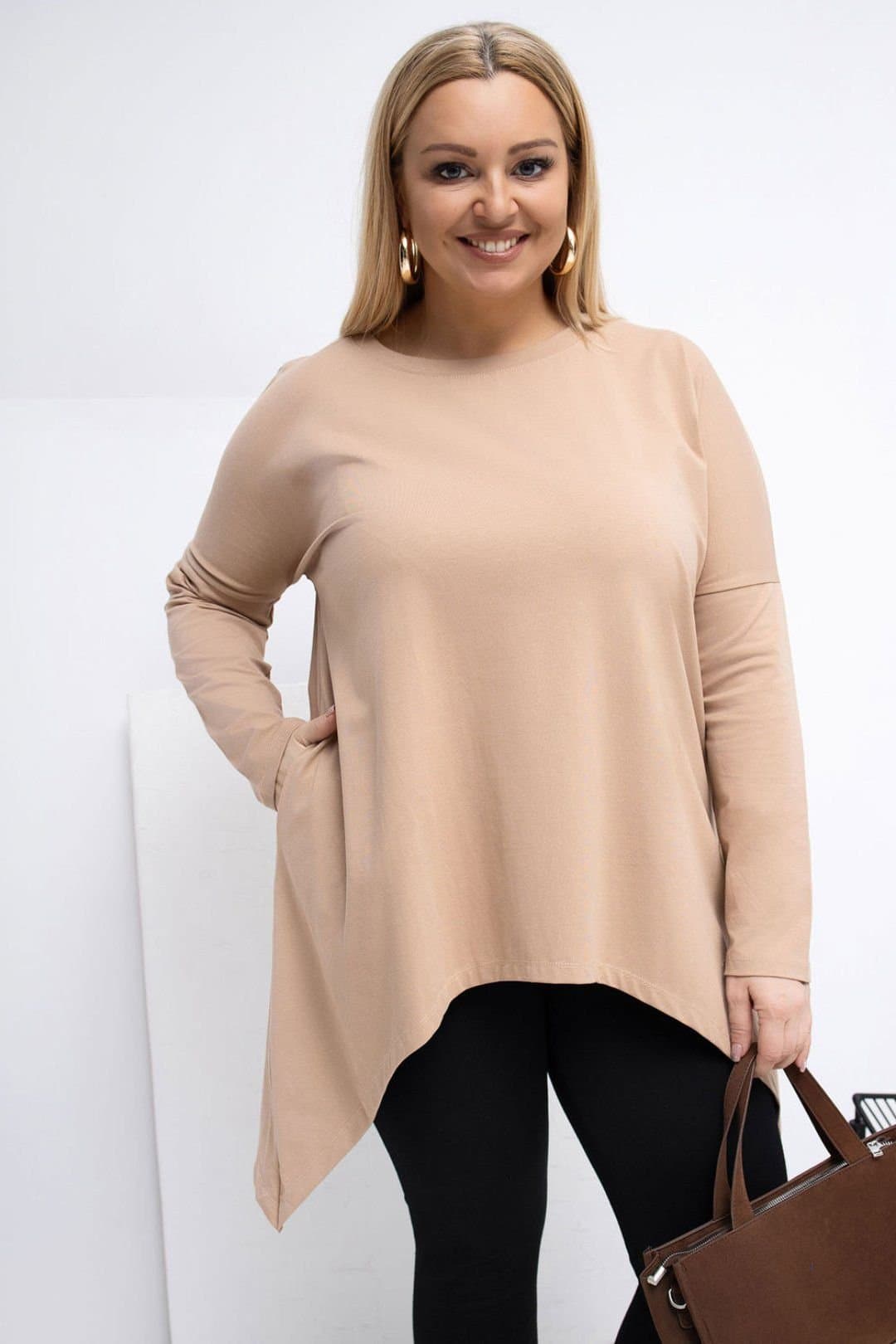 Love Lace Love Lace Beige Cotton Elastane Tunic Blouse