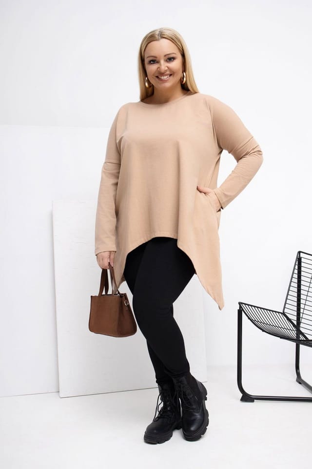 Love Lace Love Lace Women's Cotton Elastane Tunic Blouse with Pockets in Beige - 2